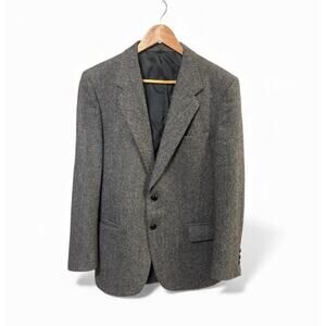 100% Wool Gray Black Chevron Blazer Elbow Patch 80s Academia Men 46R